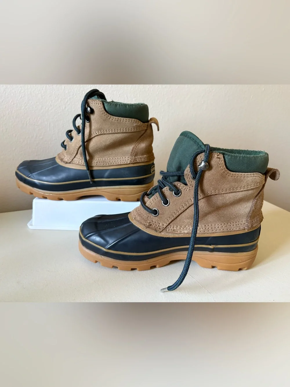 Waterproof Duck Boots in Green and Brown by London Fog.